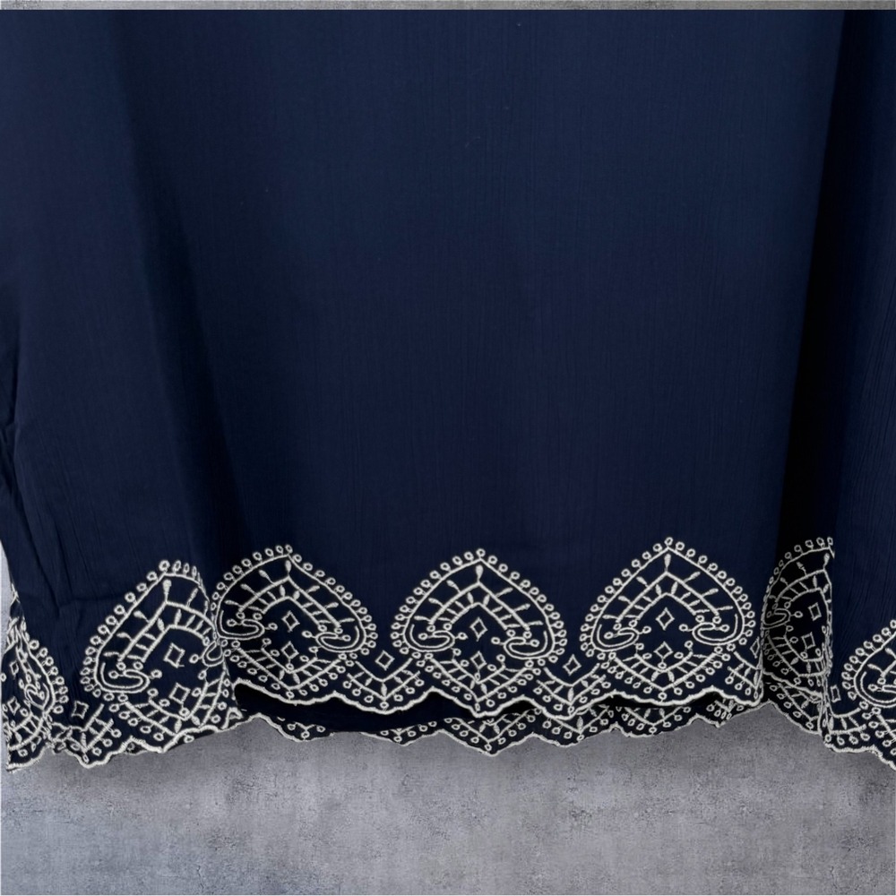 Chico's Embroidered Hem Dress Navy Blue Size 3 - Picture 4 of 10